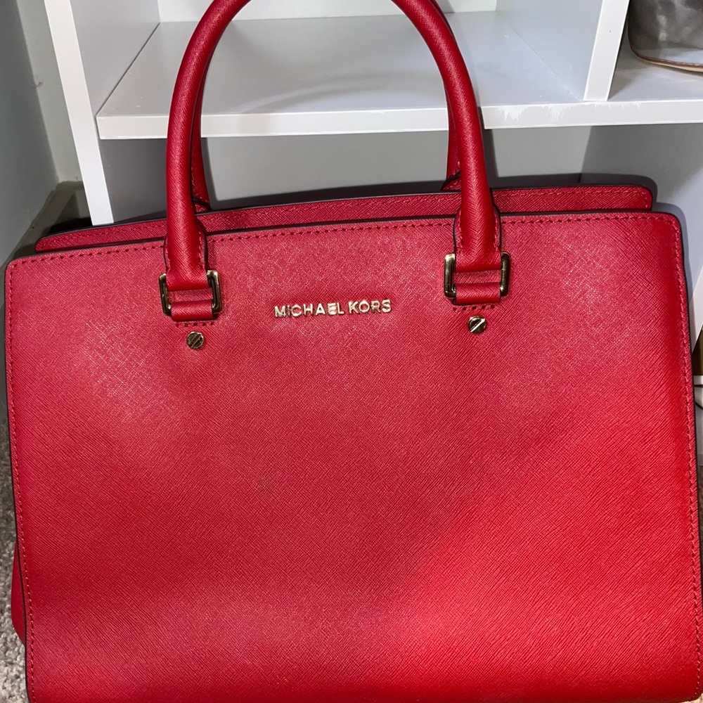 Red leather Michael Kors Tote